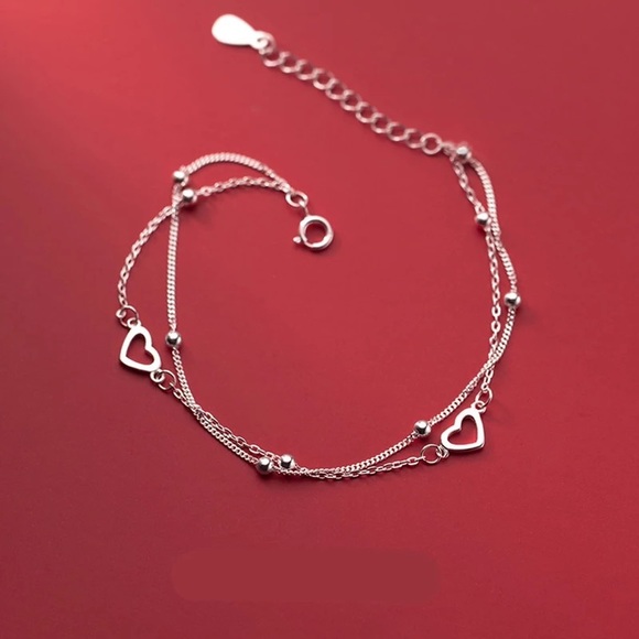 925 Sterling Silver Double Layer Bracelet Heart For Women Sweet Chain St… - Picture 5 of 6